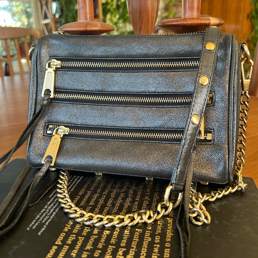 Rebecca Minkoff metallic mini 5-zip crossbody